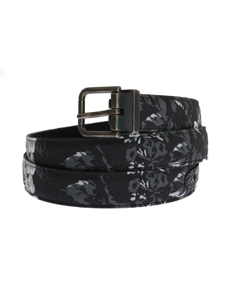 Dolce & Gabbana Men's Black Cayman Linen Leather Belt Cotton Black