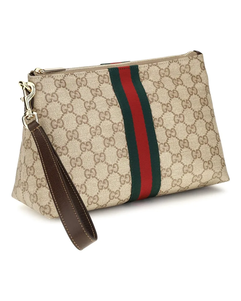 Gucci Men's Small Gg Web Pouch Vin.san.br-Dk.br-Vrv Fabric Shoulder Bags Vin.san.br/dk.br/vrv Beige