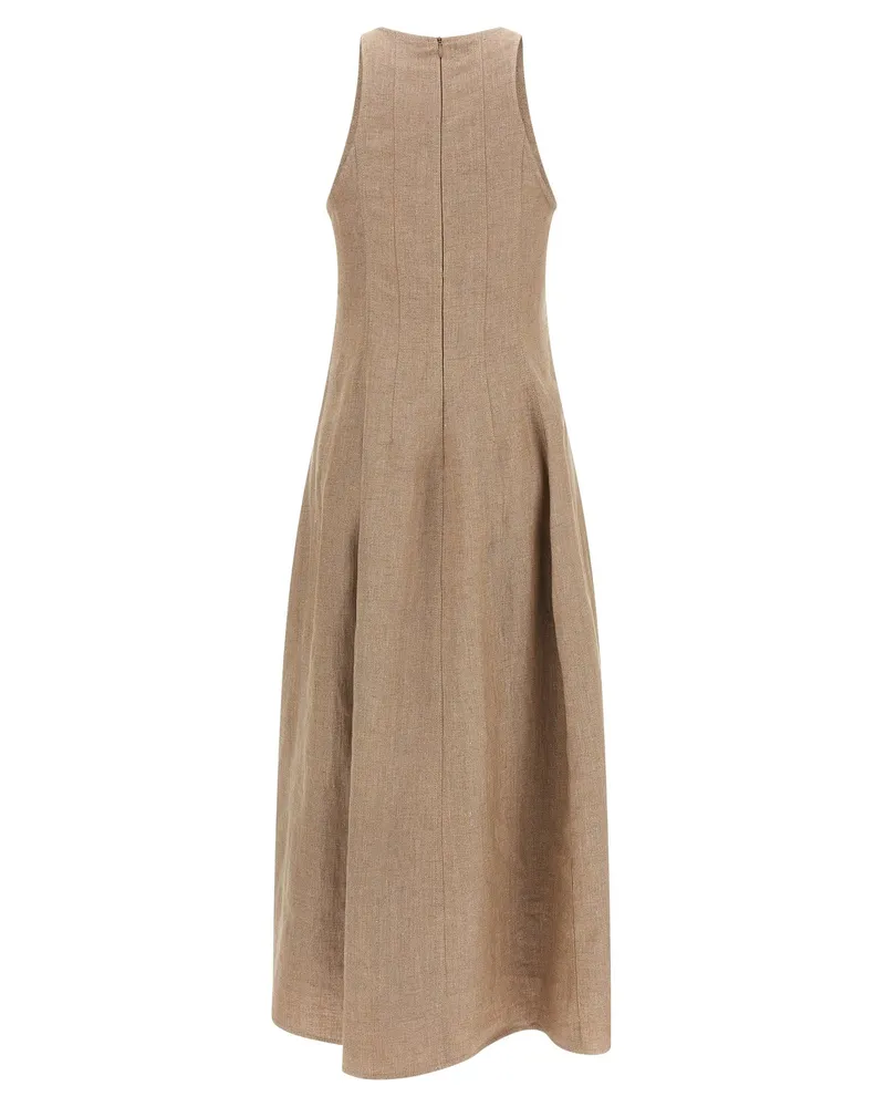 Brunello Cucinelli Linen Lamé Twill Dress — Beige Beige