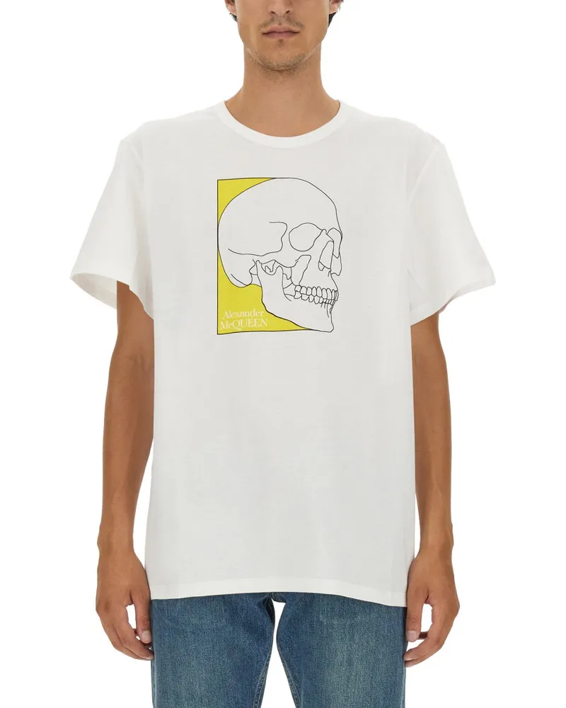Alexander McQueen Skull Print Cotton T-Shirt — White White