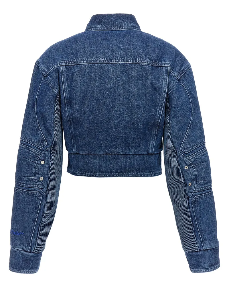 OFF-WHITE Cropped Denim Motorcycle Jacket — Blue Blue