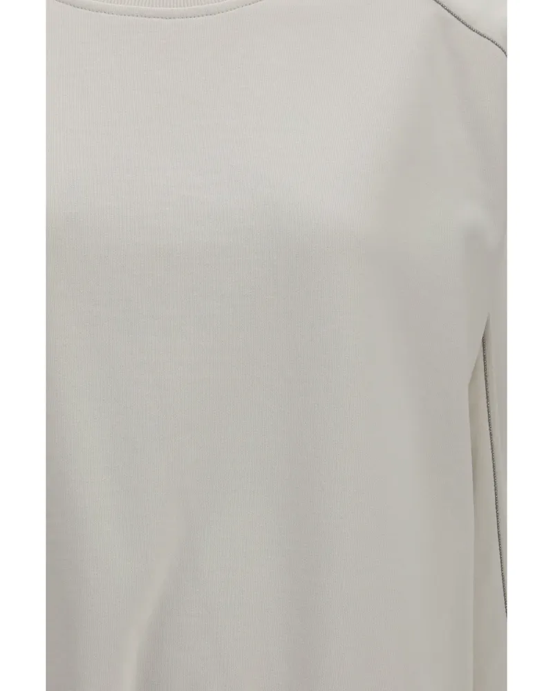 Brunello Cucinelli Cotton With Organza Sleeves Sweatshirt — White White