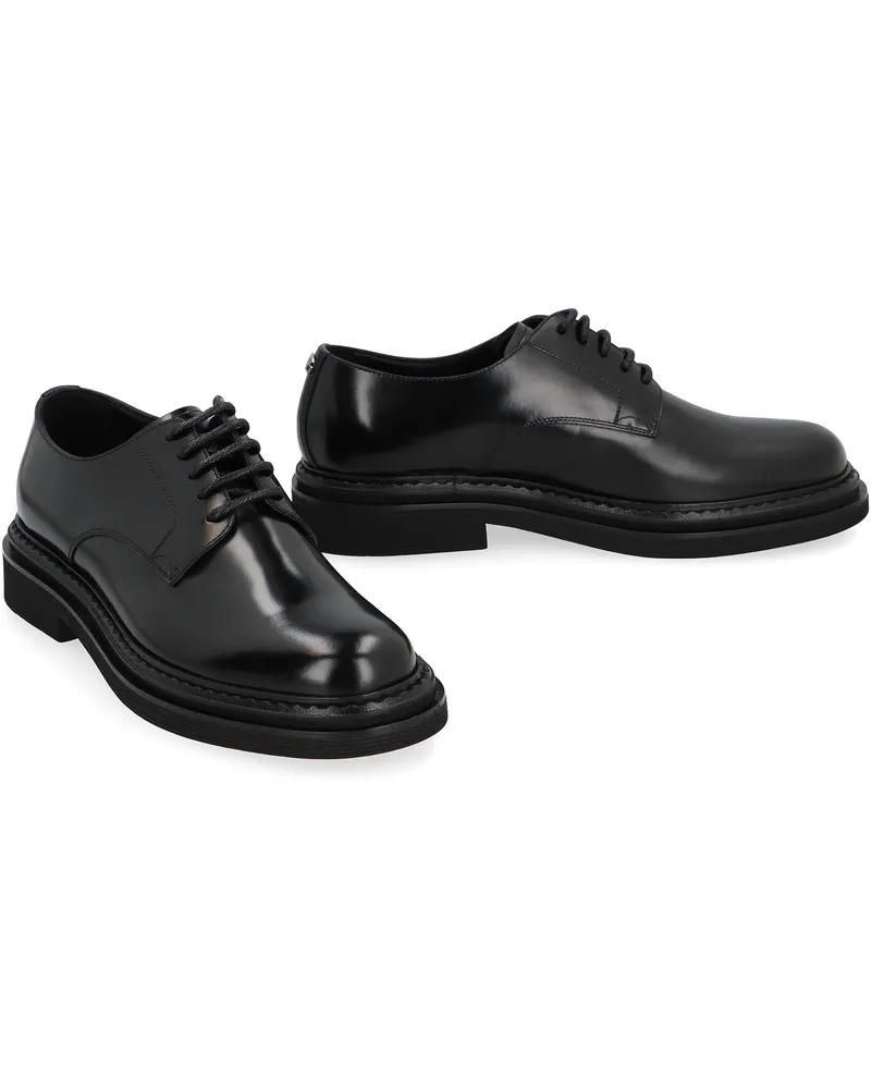 Dolce & Gabbana Men's Leather Lace-Up Derby Shoes Black Calfskin Flat 