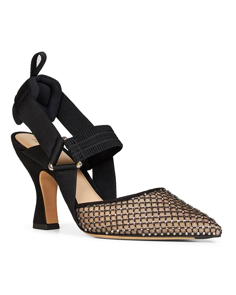 Fendi Women's Slingback Pumps Colibrì Black Mesh & Suede Silk High Heel Shoes Black