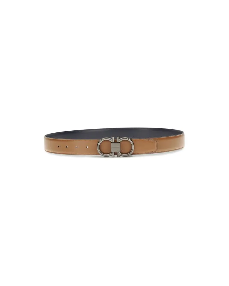 Ferragamo Men's Beige Calf Leather Bos Taurus Regular Belt Beige
