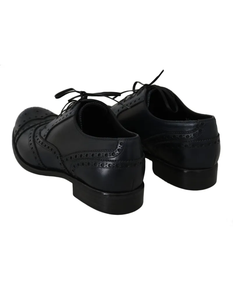 Dolce & Gabbana Men's Dark Blue Leather Wingtip Oxford Dress Shoes Black