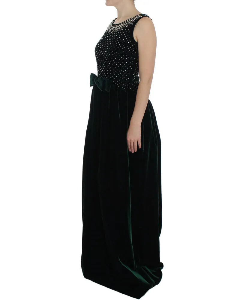 Dolce & Gabbana Women's Green Velvet Crystal Long Maxi Dress Blue Rayon Green