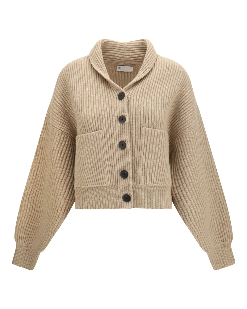 Tory Burch Ribbed Merino Wool Cardigan — Brown Brown