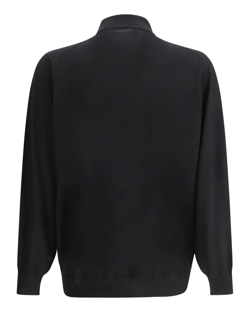 Brunello Cucinelli Men's Polo Shirt Virgin Wool Black-Dark Grey Knitwear Black/dark Sweater Black