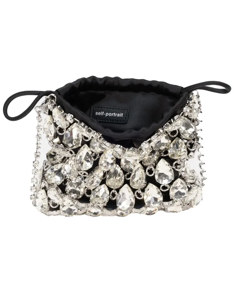 Self-Portrait Women's Handbag Mini Metallic Knit Silver Glass Handbags Hand Bags Silver
