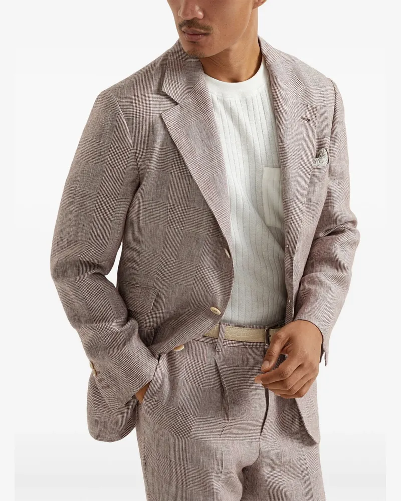 Brunello Cucinelli Linen Check Blazer — Beige Beige