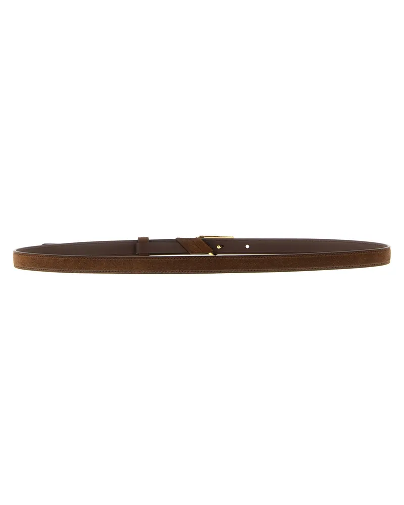 Prada Triangle Logo Calfskin Belt — Brown Brown