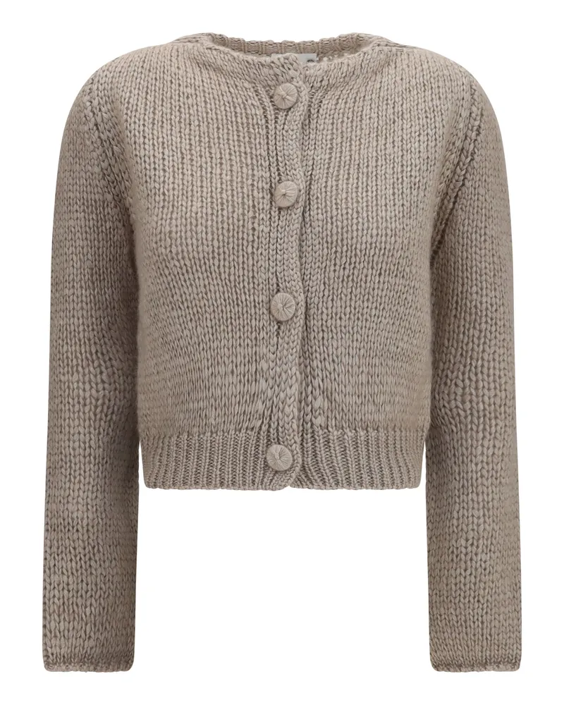 forte_forte Women's Chunky Knit Cardigan Almond Silk Sweater Beige