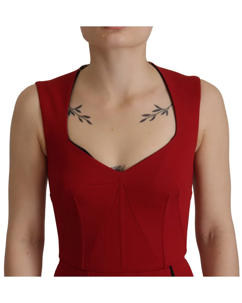 Dolce & Gabbana Women's Red Sweetheart Neck Bodycon Midi Dress Viscose Nylon Elastane Red