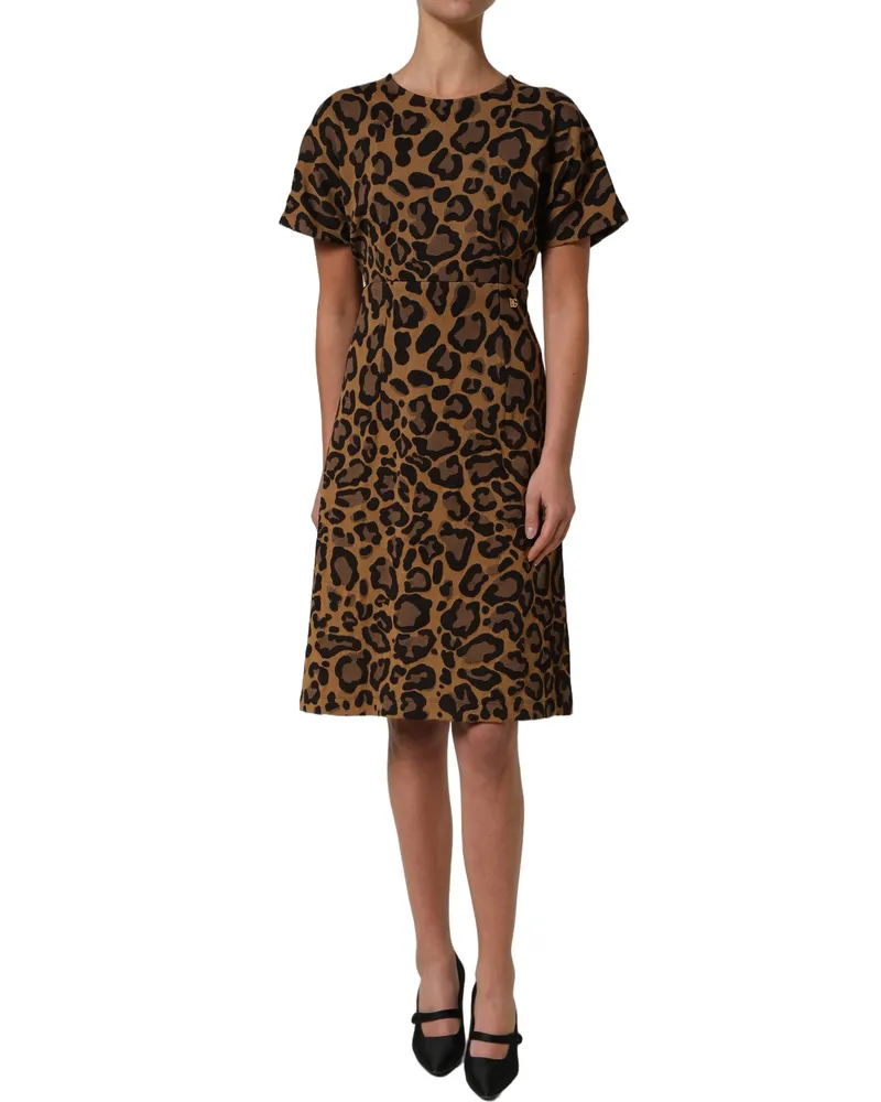 Dolce & Gabbana Women's Brown Leopardprint Flared A-Line Mini Dress Polyester Nylon Cotton Brown