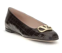 Women's Vlogo Signature Croc-Effect Ballerinas Oak Brown Flat Shoes