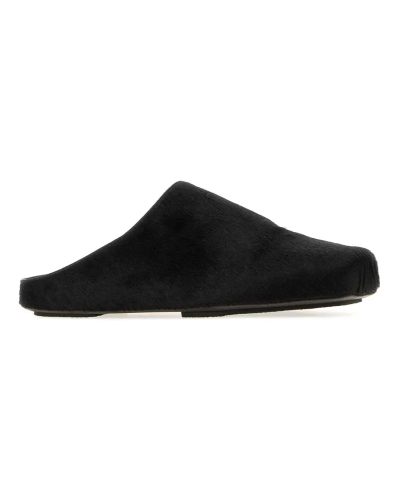 Uma Wang Women's Black Calf Hair Slippers Flat Shoes Black