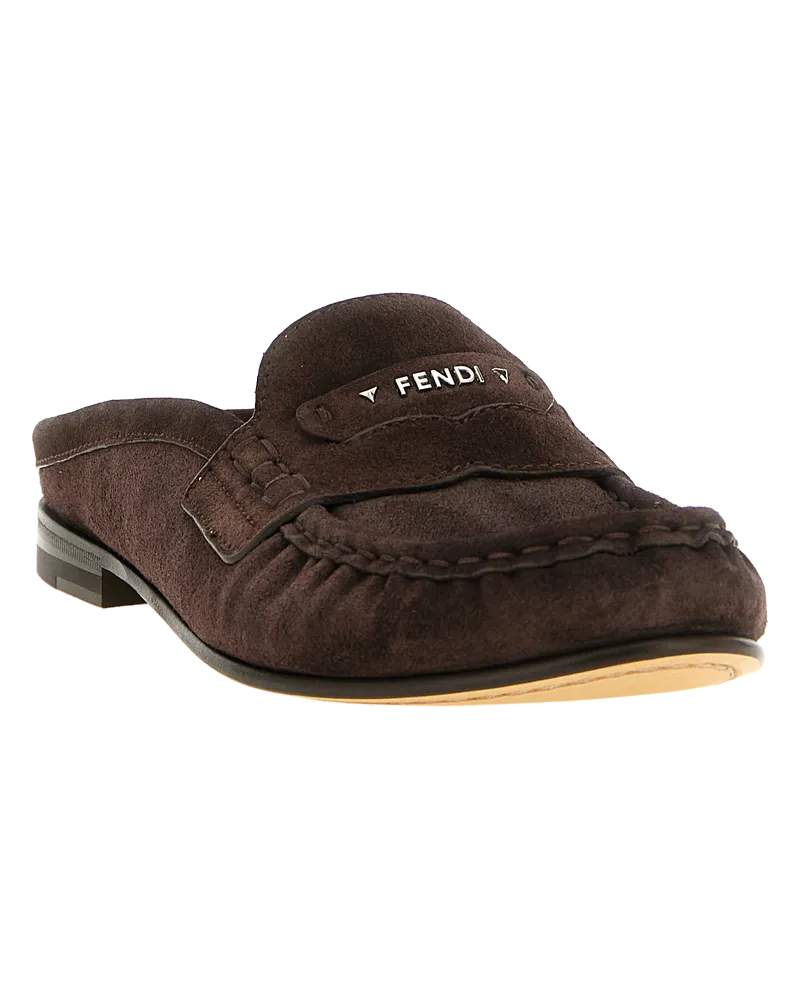 Fendi Women's Brown Calfskin Slip-On Loafers Brown