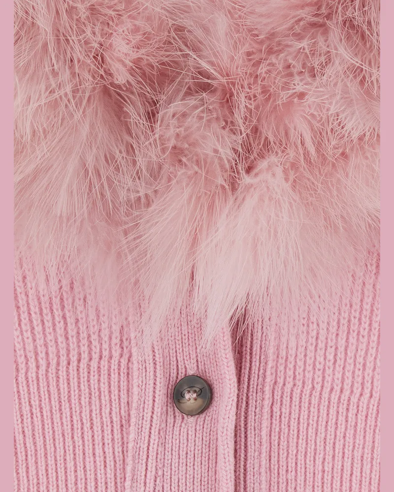 Blumarine Fur-Collar Virgin Wool Sweater — Pink Pink