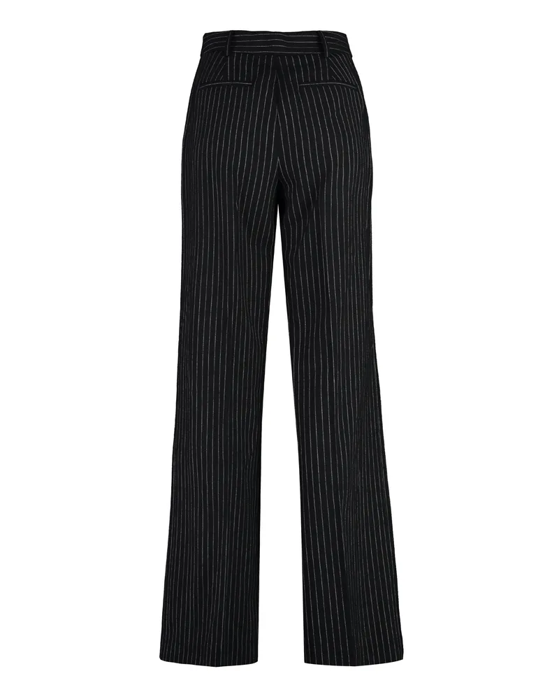 Michael Kors Women's Wool Blend Pin-Striped Trousers Black Wide-Leg Black