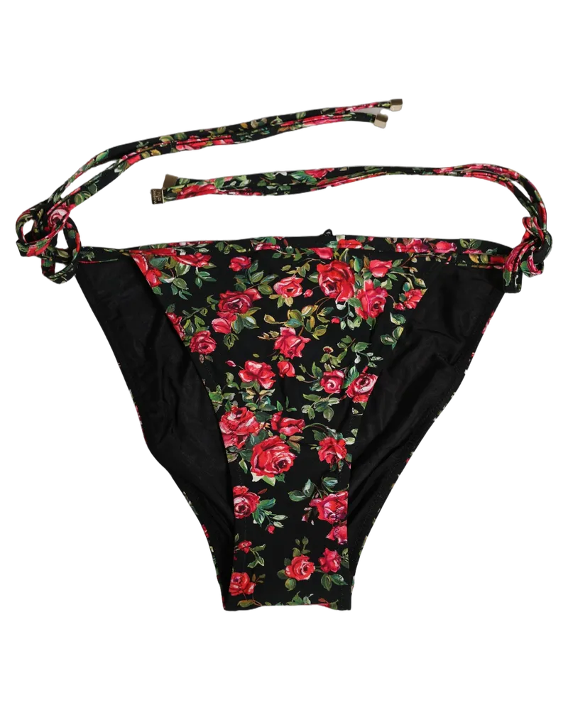 Dolce & Gabbana Women's Black Floral Print Nylon Beachwear Bikini Bottom Elastane Clothing Black