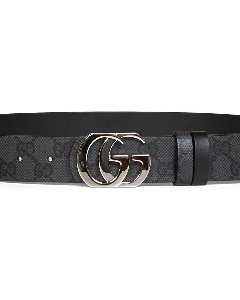 Gucci Men's Reversible Leather Belt Gg Marmont Black Cotton 