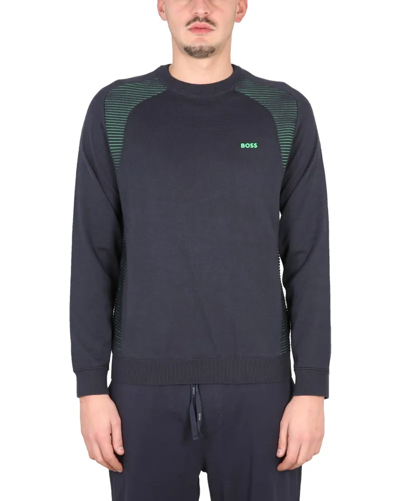 HUGO BOSS Front Logo Cotton Sweater — Blue Blue
