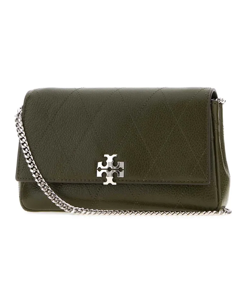 Tory Burch Women's Khaki Leather Charlie Crossbody Bag Leccio Portafogli Wallet Green