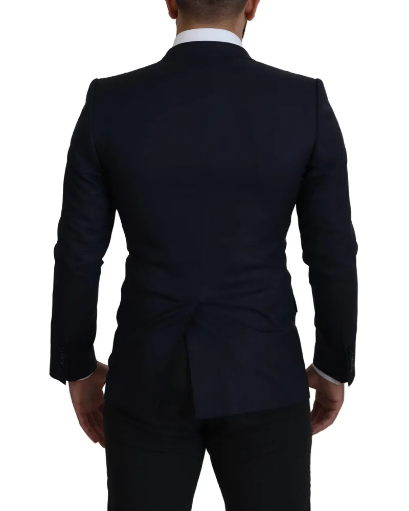 Dolce & Gabbana Men Blue Wool Single Breasted Coat Blazer Virgin Silk Clothing Blue
