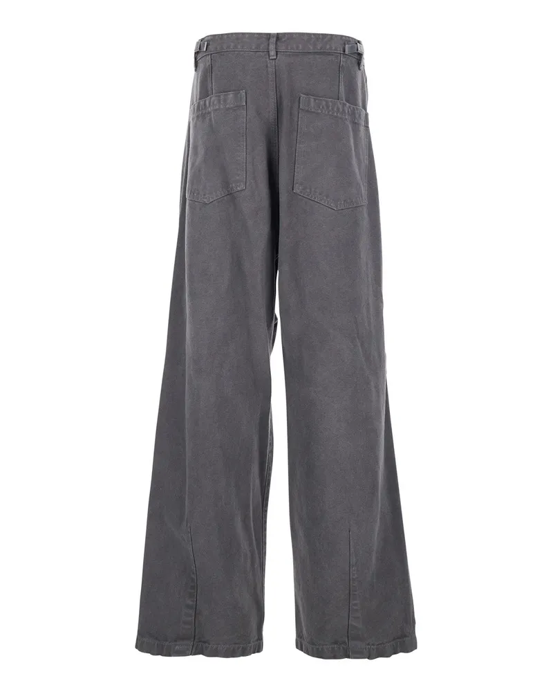 Wooyoungmi Men's Grey Cotton Pants With Belt Loops Trousers Gray