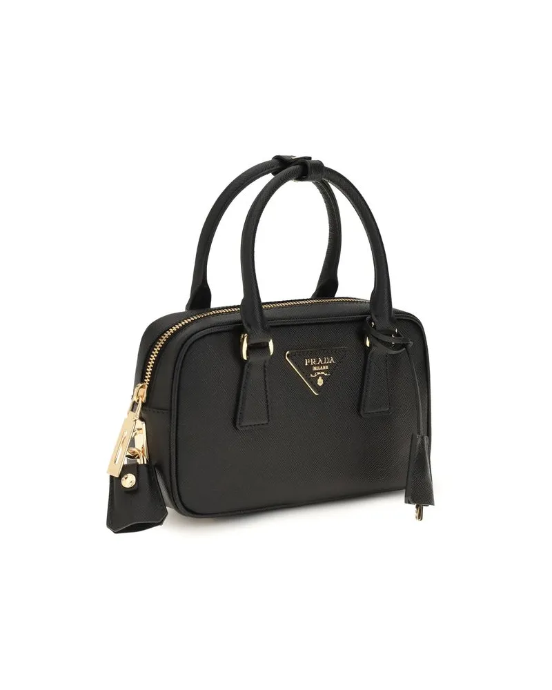 Prada Women's Saffiano Leather Top Handle Bag Black Calf Bos Black