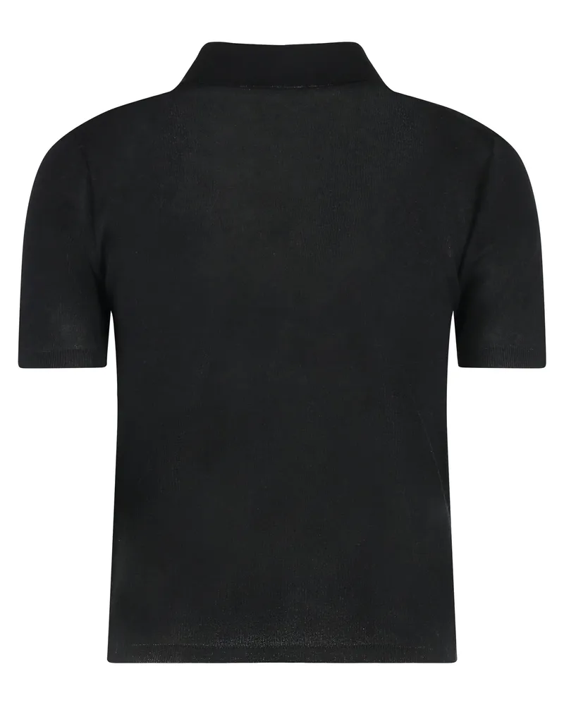 Moncler Women's Knitted Cotton-Blend Polo Shirt Black Tops Black