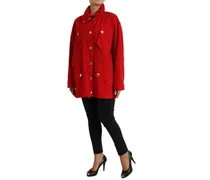 Hooded Polyester Raincoat — Red