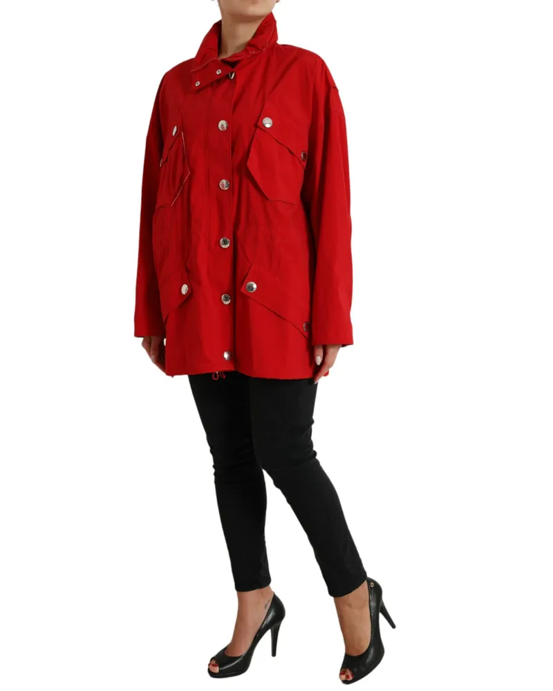 Dolce & Gabbana Women Red Polyester Hooded Button Rain Coat Jacket Clothing Red