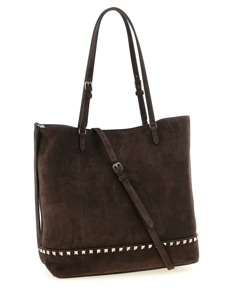 Valentino Garavani Rockstud-Trimmed Suede Shoulder Bag — Brown Brown