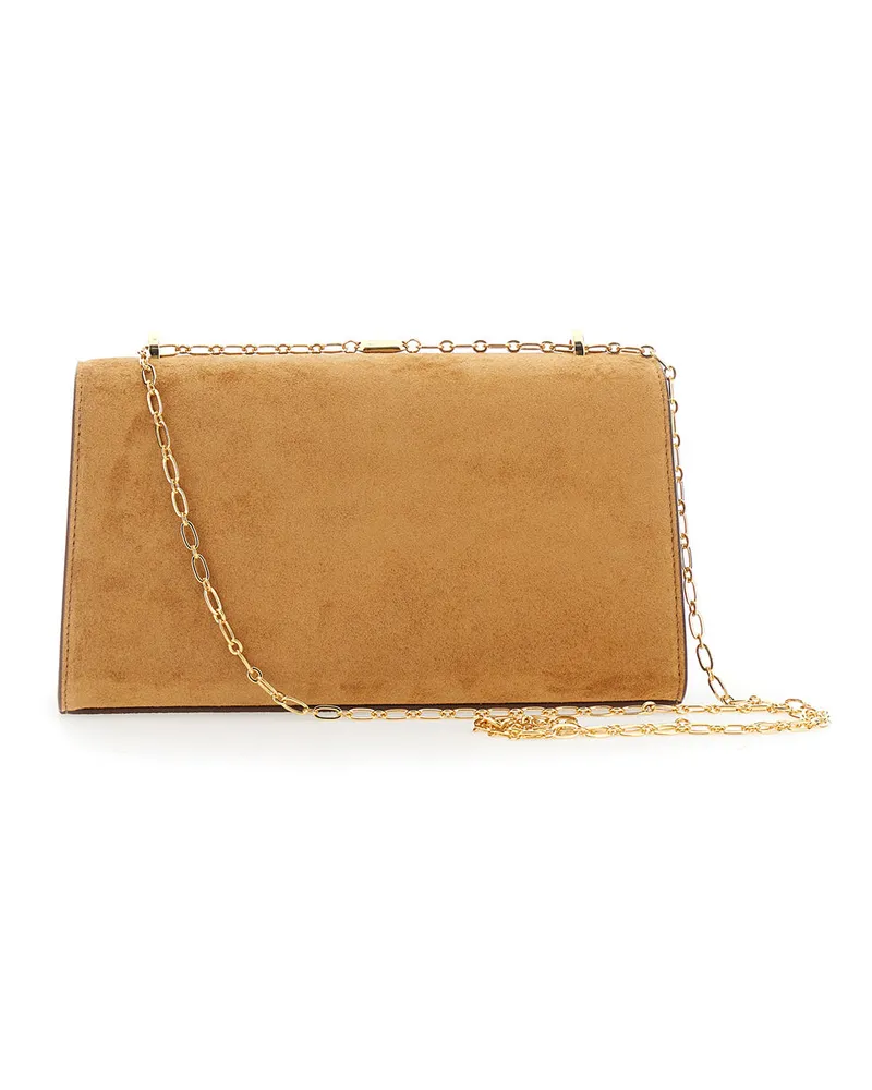 SAVETTE Women's Crossbody Bag Chain Symmetry Brown Suede Shoulder Brown