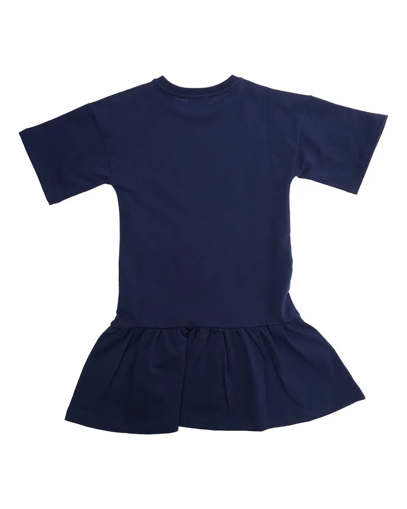 Moschino Girls' Dress Crew Neck Blue Cotton Navy