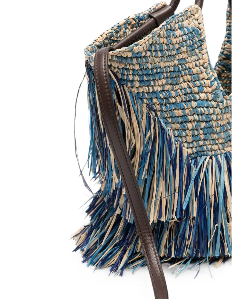 Zimmermann Woven Fringe Tiered Tote Bag — Blue Blue