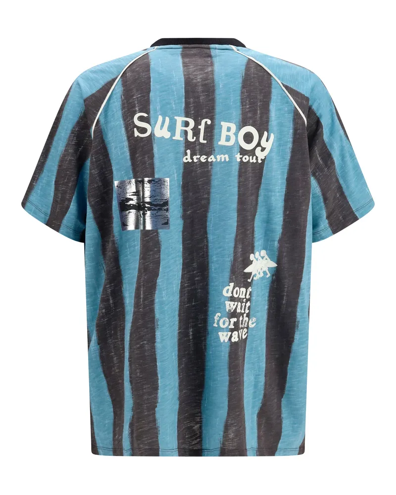 Palm Angels Men's Soccer Cali T-Shirt Black-Blue Cotton T-Shirts And Polos Blue