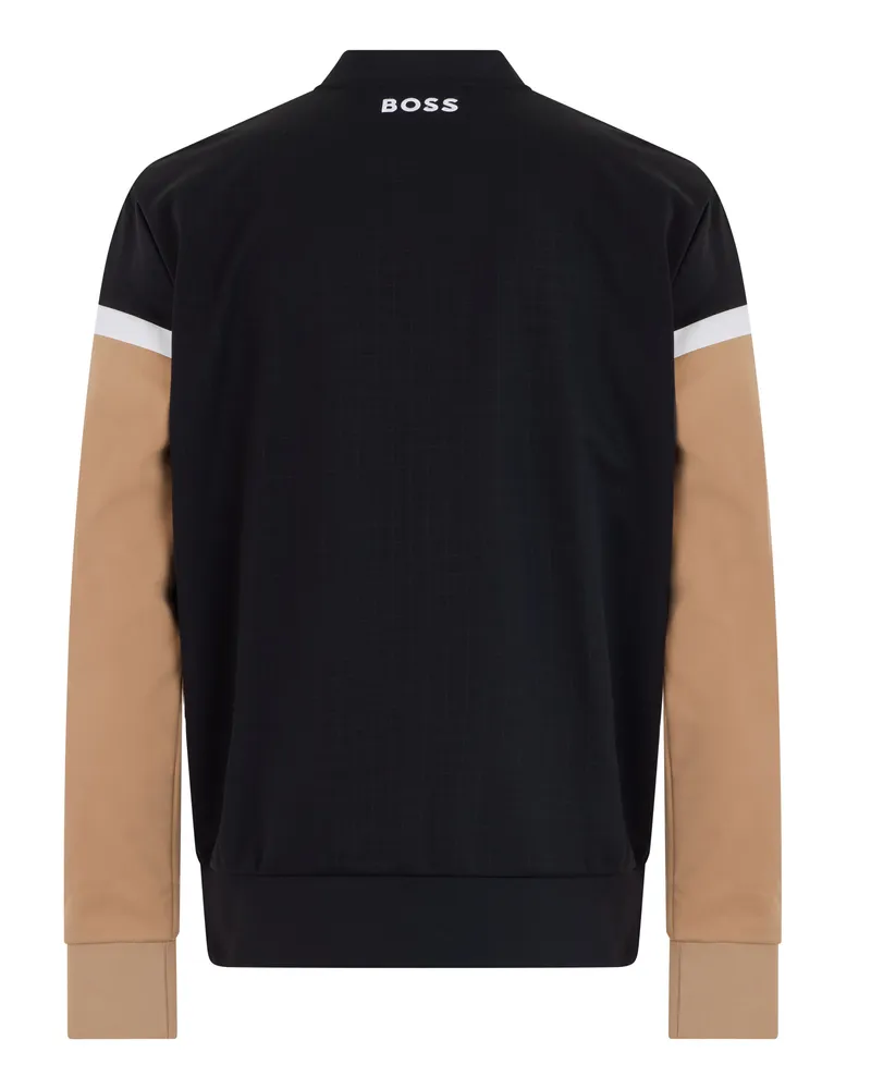 HUGO BOSS Men Technical Zip-Up Hoodie Black Polyester Top Black