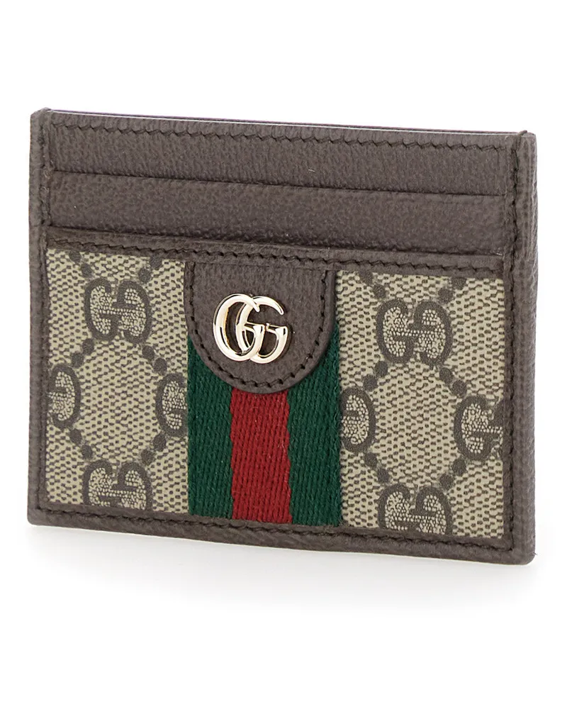Gucci Women's Card Holder Ophidia Beige Leather Polyurethane Accessory Beige