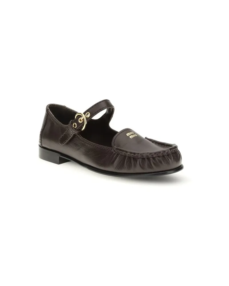 Miu Miu Women's Brown Calf Leather Bos Taurus Slip-On Loafers Brown