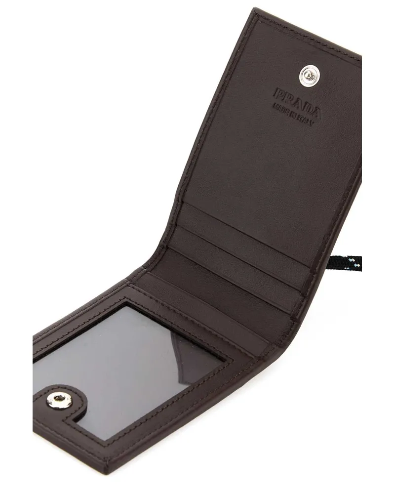 Prada Men's Two-Tone Canvas And Leather Card Holder Nero Portafogli Wallet Black