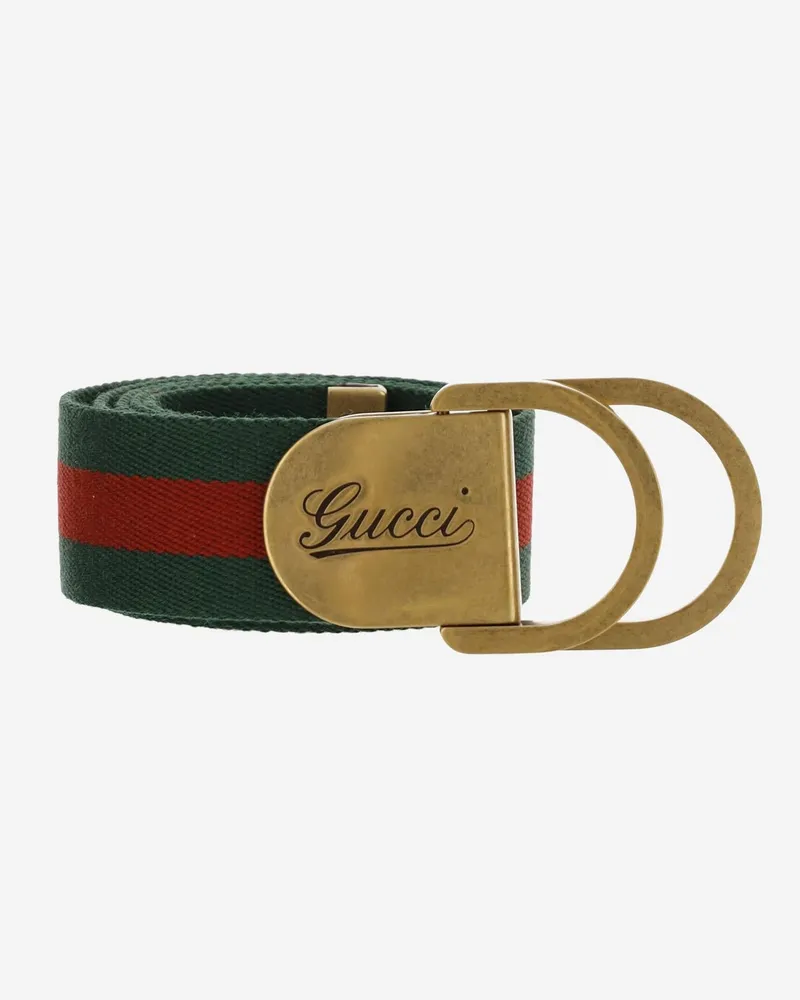 Gucci Men's Belt With Web Ribbon Multicolour Fabric Green