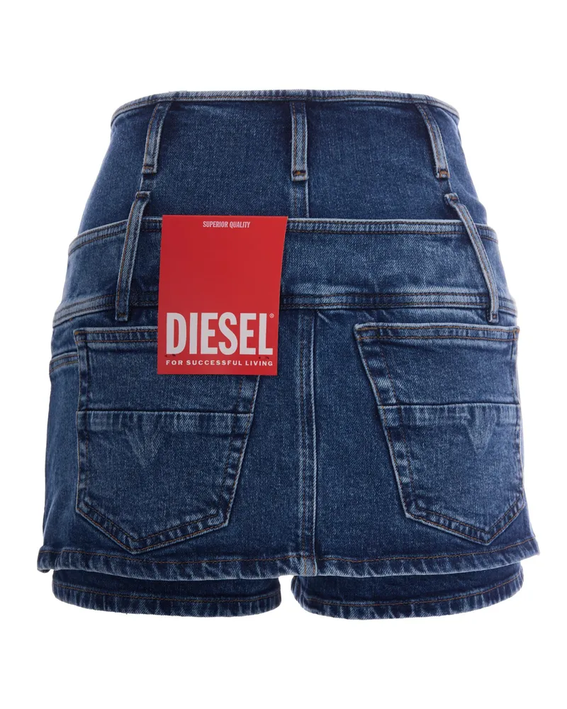 Diesel Women's Skort Double Denim Cotton Hemp Elastane Skirt Blue