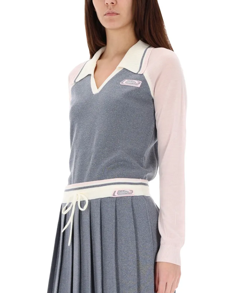 Casablanca Paris Merino Wool Long Sleeve Polo Shirt — Silver Silver