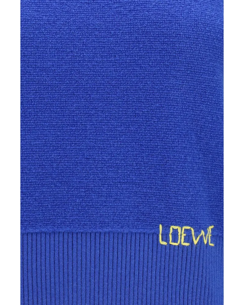 Loewe Hand-Embroidered Logo Wool Sweater — Blue Blue