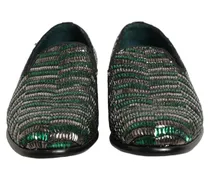Men's Silver Green Embellished Dress Loafers Shoes Leather