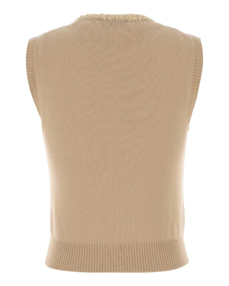 Miu Miu Women's Sand Cashmere Vest Albino Exterior: Maglieria Beige