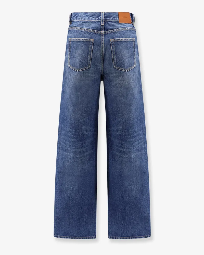 Chloé Women's Jeans With Leather Logo Tag Blue Cotton Blue